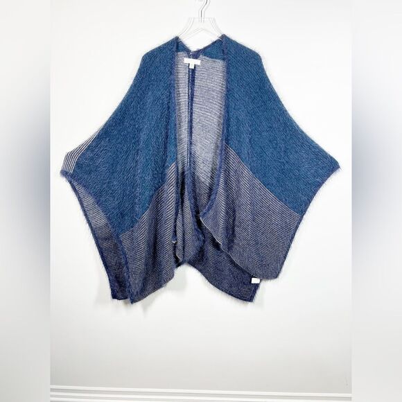Contempo Size OS One Size Blue Knit Eyelash Shawl Wrap Kimono Poncho Boho - Picture 3 of 13